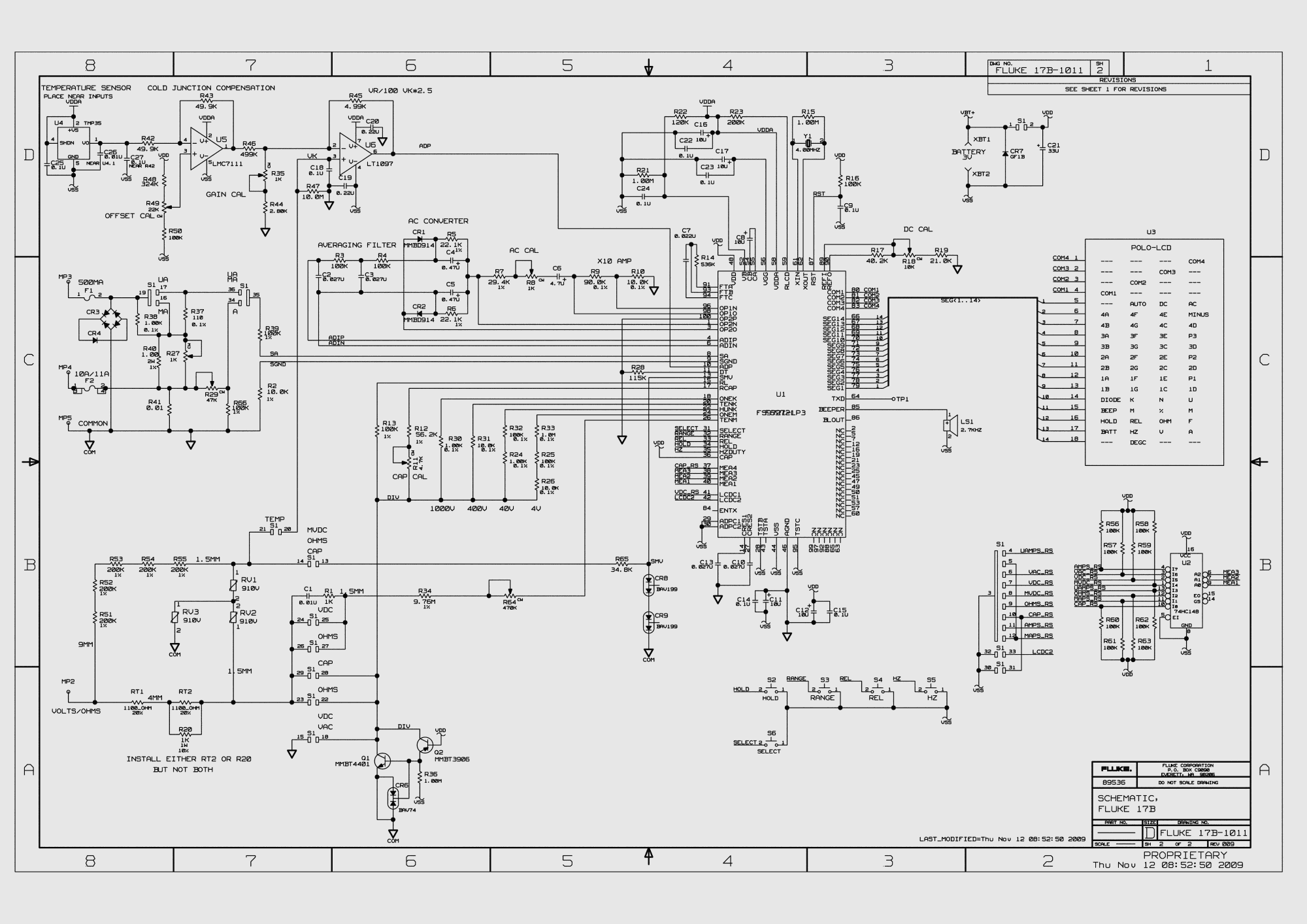 福禄克(fluke)17b数字万用表高清电路图