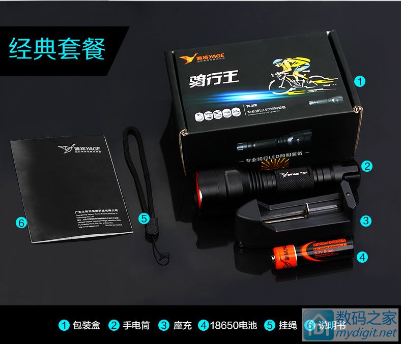 雅格两款锂电池新led强光手电图片