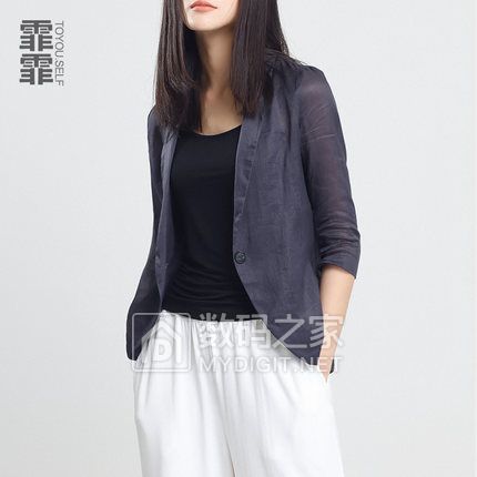 霏霏2018春夏薄款简约休闲女士西服气质修身麻料小西装短外套上衣