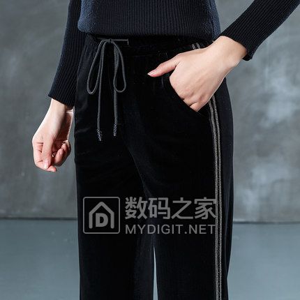 扇影女裤春秋阔腿裤女2018新款高腰韩版修身休闲金丝绒微喇裤黑色