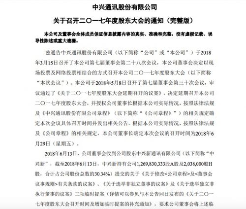 中兴通讯将于6月29日召开股东大会 今日A股继续跌停 中兴通讯将于6月29日召开股东大会 今日A股继续跌停